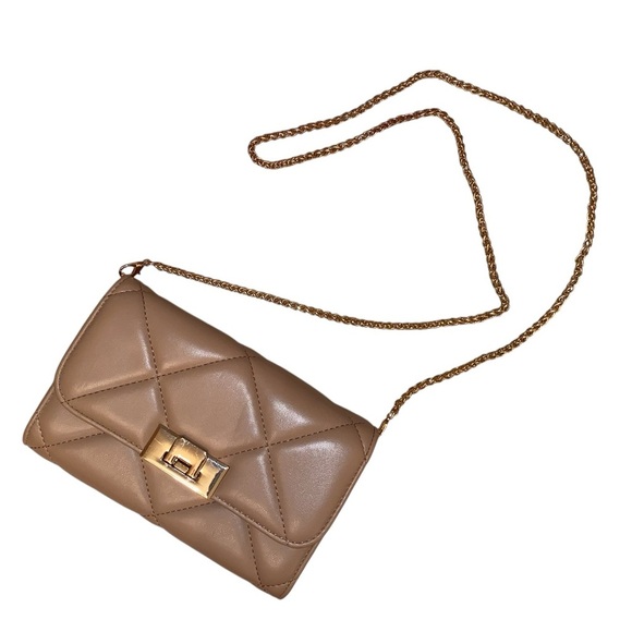 URBAN EXPRESSIONS “Stephanie” Quilted Crossbody Purse Vegan Leather in Camel - Picture 1 of 7
